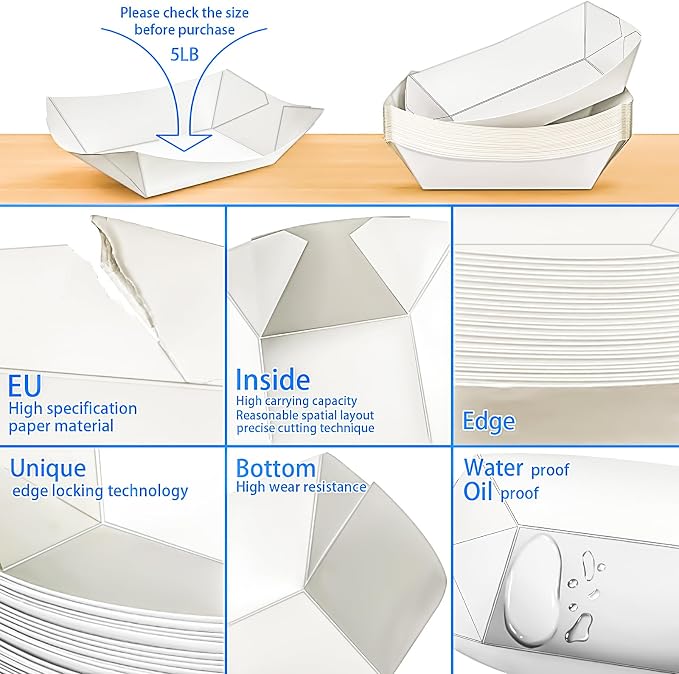 100 Pack 5LB Extra Large Paper Food Boats Trays Disposable Paper Boat, Heavy - Image 4