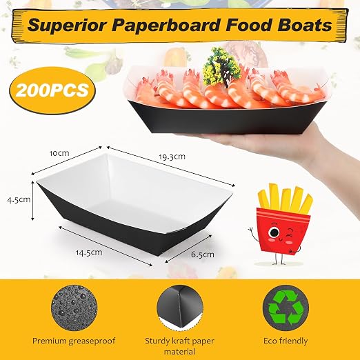 Yinkin 200 Pcs Paper Boat Disposable Graduation Food Trays Nacho Trays Kraft - Image 2