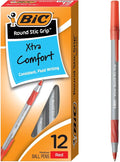 BIC Round Stic Grip Xtra Comfort Red Ballpoint Pens, Medium Point, 12-Count Pack by BIC