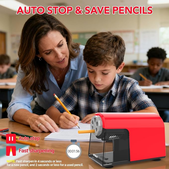 AFMAT Electric Pencil Sharpener Heavy Duty, 6 Holes, Cordless & Rechargeable - Image 4