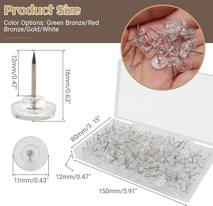 Biaungdo 250 Pcs Clear Flat Push Pins, Plastic Round Head Thumb Tacks - Image 2