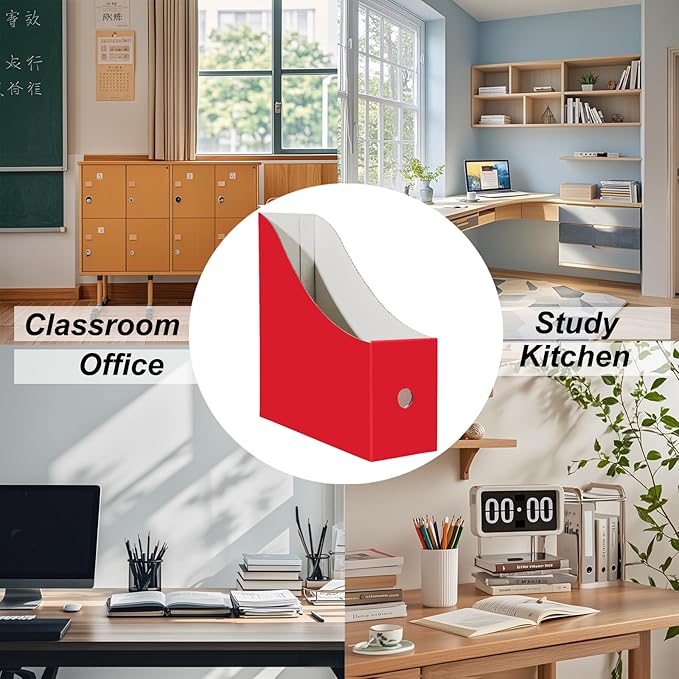 Limitliho 12 Pack Red Cardboard Magazine Holder, Sturdy Book Bins - Image 5