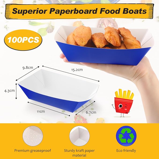 Yinkin 100 Pcs 2lb Paper Food Trays Boat 2lb Disposable Nacho Trays Kraft Paper - Image 2