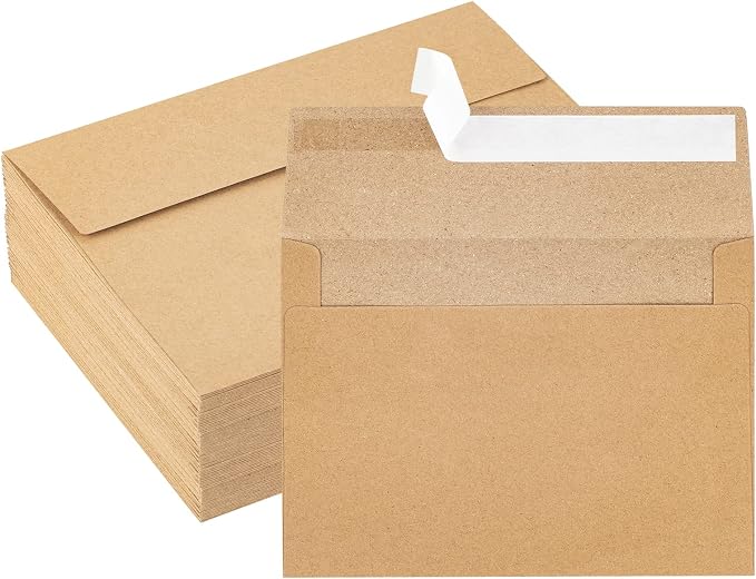 Hongyitime Kraft Paper Envelopes, 50 Pack, 5 x 7 Inch, Self-Seal Card Envelopes by HongyiTime