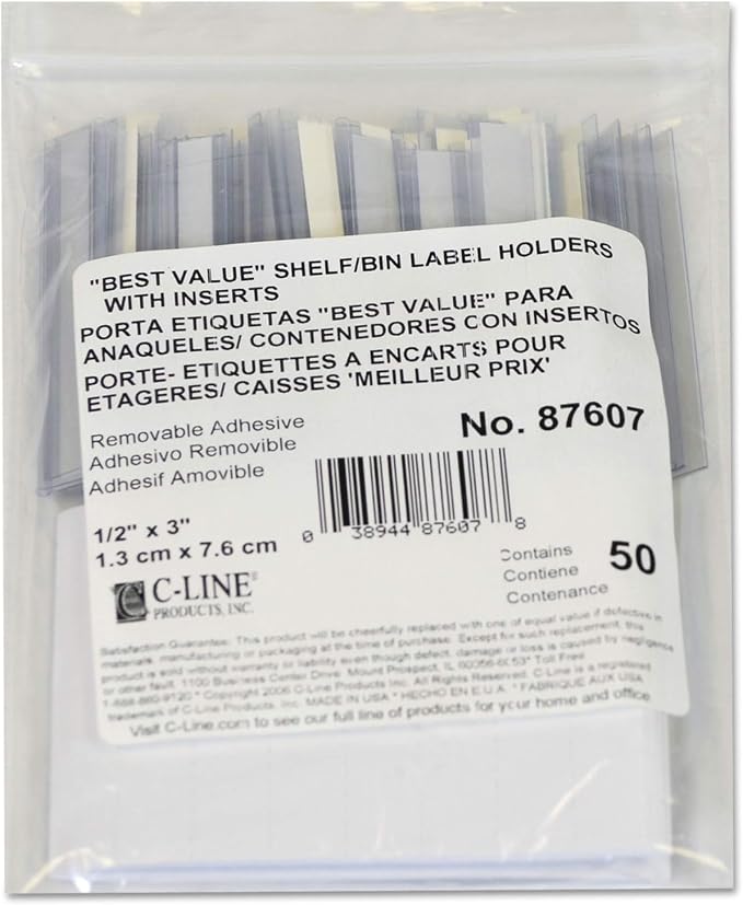 C-Line Self-Adhesive Label Holders, Top Load, 0.5 x 3 by C-Line