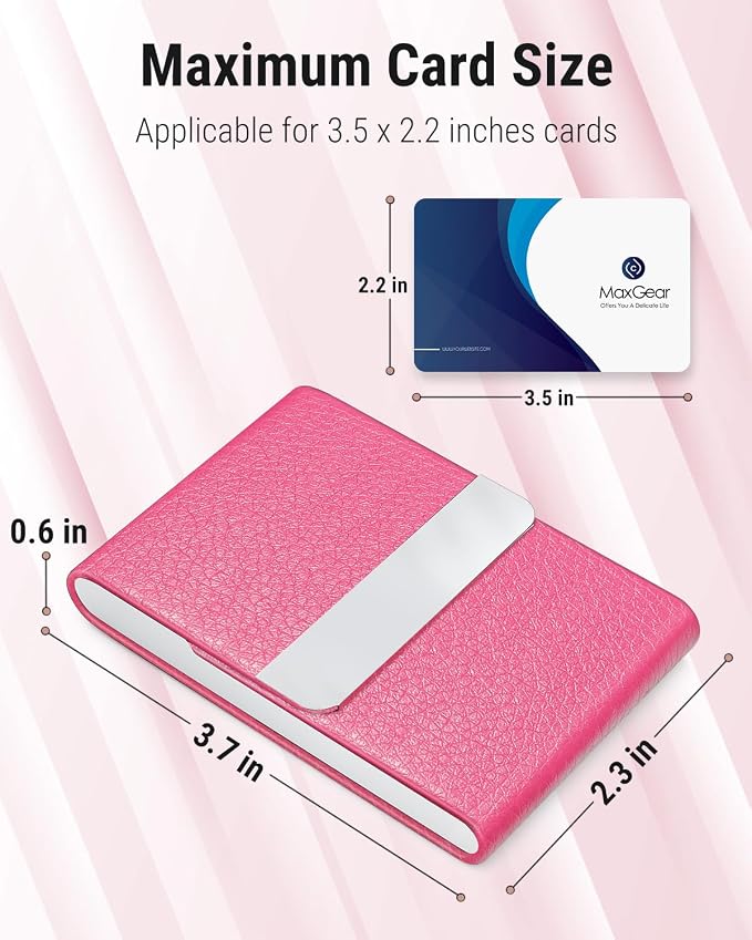 MaxGear Business Card Holder, PU Leather Business Card Case, Rose Red | - Image 5