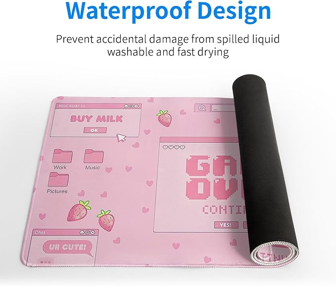 Pink Gaming Mouse Pad 27.6x11.8 Inch Pastel Game Over Large Mousepad Kawaii - Image 4