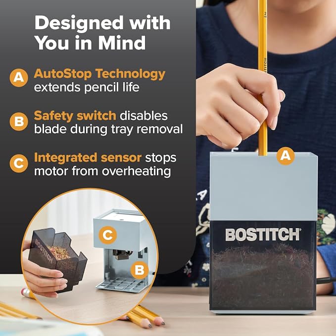 Bostitch Konnect Rechargeable Pencil Sharpener, Auto-Stop Helical Cutter - Image 5