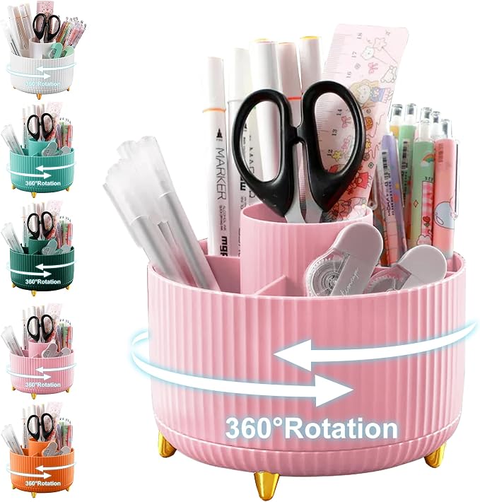 Cayxenful Pencil Holder For Desk, 5 Slots 360°Degree Rotating Desk Organizers by Cayxenful
