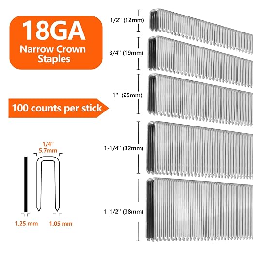 1000-Count 1/2 Inch Length, 18 Gauge 1/4 Inch Narrow Crown Staples, Heavy Duty - Image 2