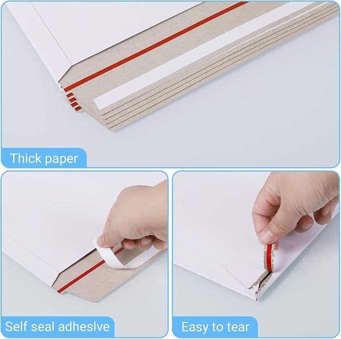 zmybcpack 50 Pack 11x14 inch White Rigid Mailer, Self Seal Photo Document - Image 3