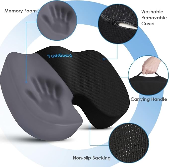 TushGuard Seat Cushion for Office Chair Memory Foam Non-Slip Desk Seat Cushion - Image 3