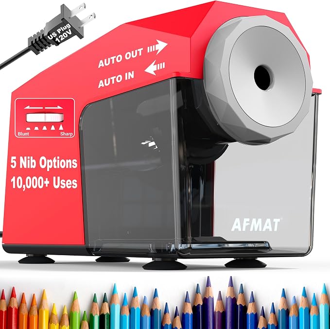 AFMAT Electric Pencil Sharpener, Fast & Hands-Free, 10K+ Uses, 5 Nibs, Fully by AFMAT