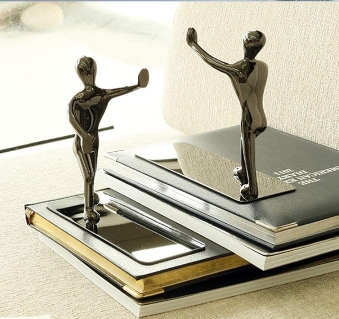Fasmov Heavy Duty Stainless Steel Man Bookends Nonskid Bookends Art Bookend - Image 4