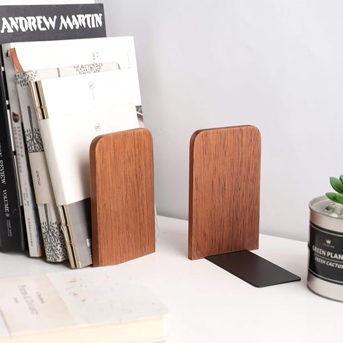 Muso Wood Book Ends for Shelves, Non-Slip Bookends, Heavy Duty Wooden Bookend - Image 6