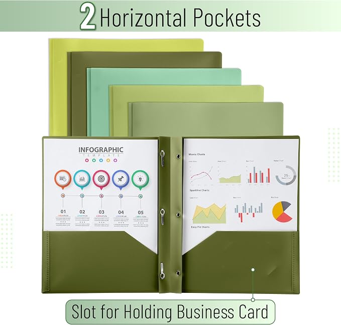 Mr. Pen- Plastic Folders with Pockets and Prongs, 5 Pack, Letter Size | Green - Image 3