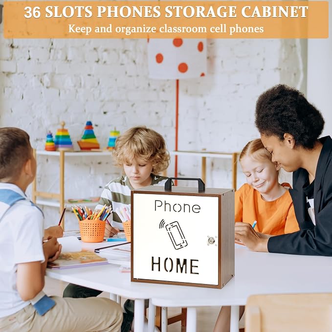 Cell Phone Holder Classroom 33 Slots Wooden Cell Phone Storage Cabinet Pocket - Image 6