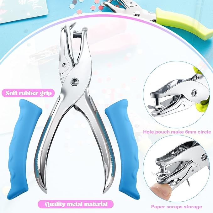 Chumia 12 Pieces Single Hole Punch Handheld 1/4 Inch Hole Paper Punch - Image 3