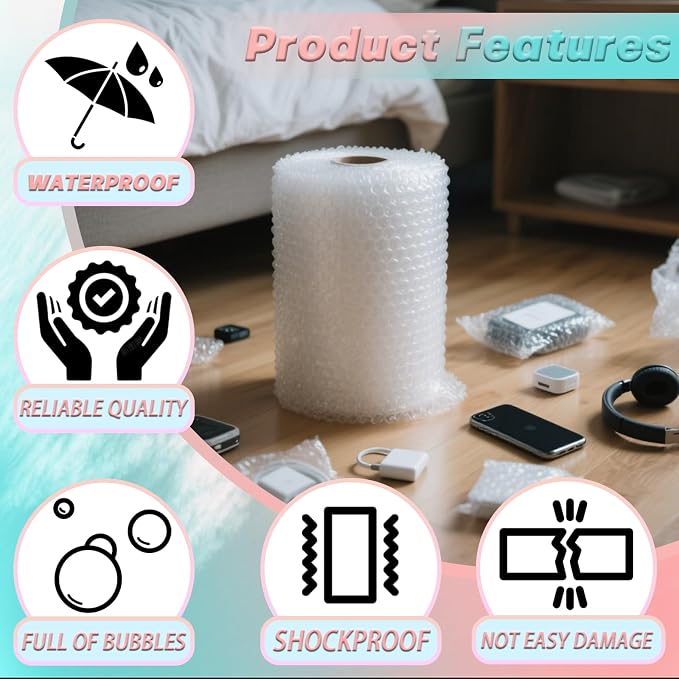 12 in x 30 ft Clear Bubble Cushioning Wrap, 2 Roll Protective Packing Bubble - Image 6