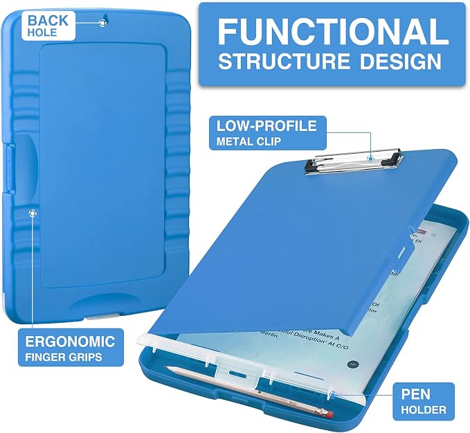 Sooez Clipboard with Storage, Clip Board 8.5 x 11 with Pen Holder, Plastic - Image 2