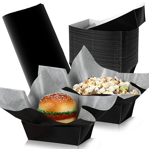 Geosar 100 Pcs Black Paper Food Trays Bulk Disposable Food Boat by Geosar