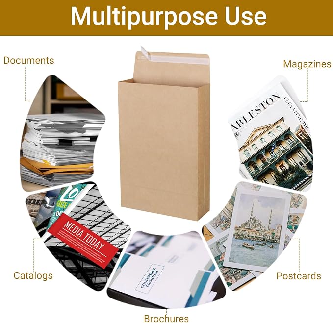 zmybcpack 25 Pack 10" x 15" Expandable Catalog Envelopes, Large Kraft Document - Image 4