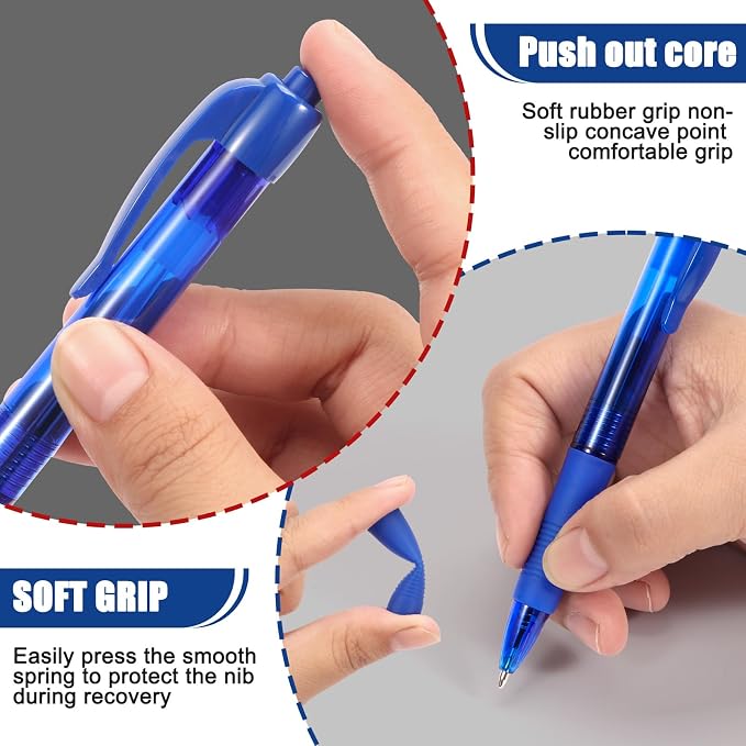 deegtran Pens Bulk, 50 Pack No Bleed Blue Ink Click Pens - Image 4