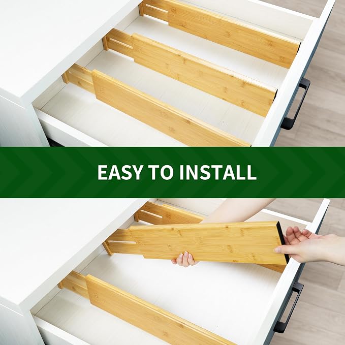 VaeFae 6 Pack Bamboo Drawer Dividers, Expandable Separators - Image 4
