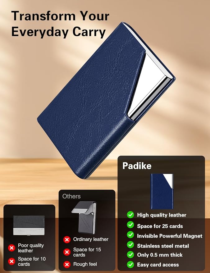 Padike Business Card Holder, Leather Business Card Case Pocket Card Holders - Image 2