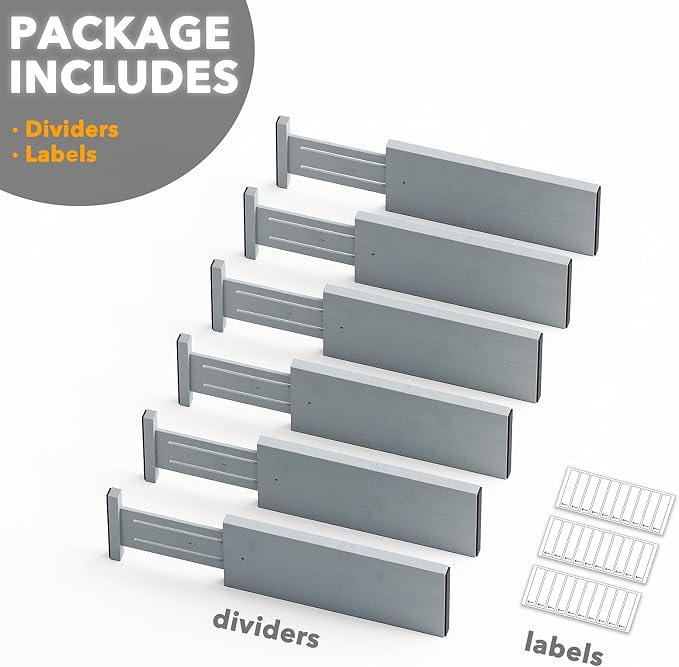 SpaceAid Bamboo Dresser Drawer Dividers 6 Pack, 4.65“ High Adjustable 12.5“-17” - Image 7