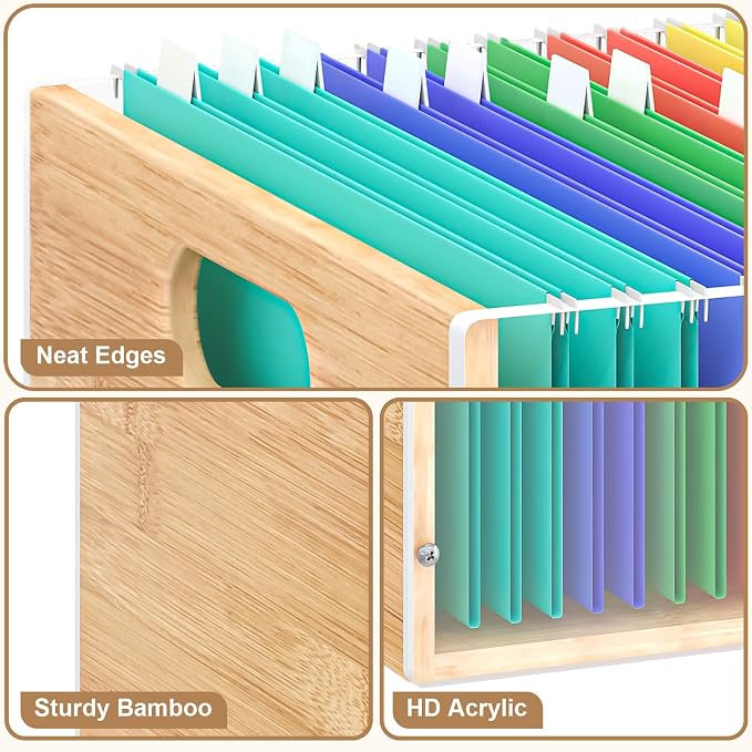 Sbanmao 3 Pack Hanging File Organizer, Acrylic File Box Organizer, Bamboo File - Image 9