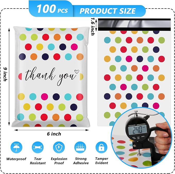 Thank You Poly Mailer 6x9 Inch 100 Pcs, Waterproof and Tear-Resistant Shipping - Image 2