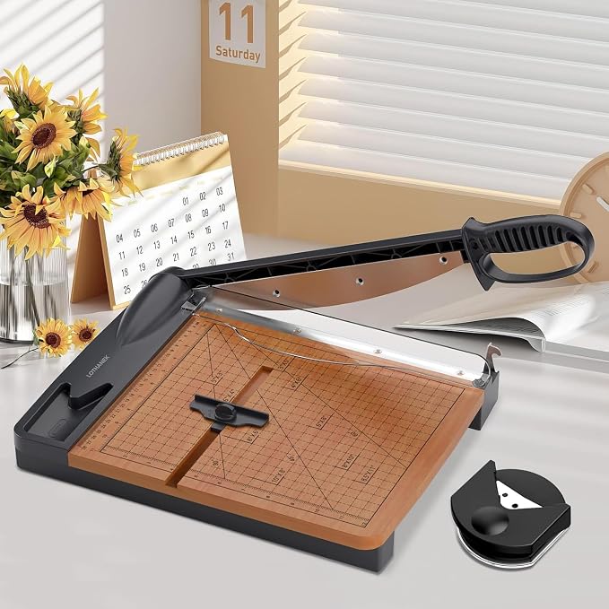12'' Wood Guillotine Paper Cutter, Heavy Duty Wood Base Paper Trimmer - Image 2