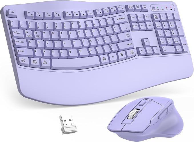 Wireless Keyboard and Mouse Combo, 2.4G Full Size Wave Keys Ergonomic Keyboard by Unknown