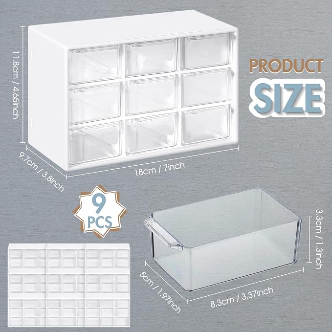 Rtteri 9 Pieces Mini Drawer Organizer Plastic Desktop Storage Box Desk Craft - Image 3