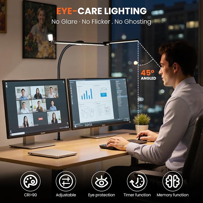 LED Desk Lamp for Office Home, 3 Head Adjustable Computer Monitor light Bar - Image 3