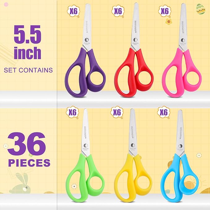 BURVAGY 36Pack 5.5" Safety Small School Kids Student Round Blunt Tip Craft - Image 2