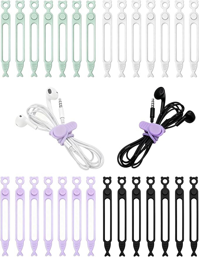 28 Pcs Silicone Cable Ties Reusable, Cable Cord Organizer Straps by Ortarco