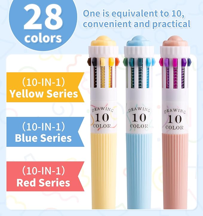 3 Pack Multicolor Pens, 10-in-1 Colored Ballpoint Pen, 28 Colors, 0.8mm Fine - Image 3