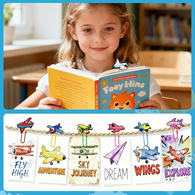 30 PCS Airplane Paper Clips Metal Paperclip Large Size Paper Clip Cute Bookmark - Image 2