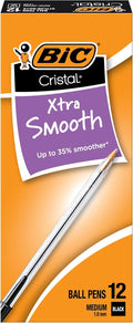BIC Cristal Xtra Smooth Black Ballpoint Pens, Medium Point, 12-Count Pack by BIC