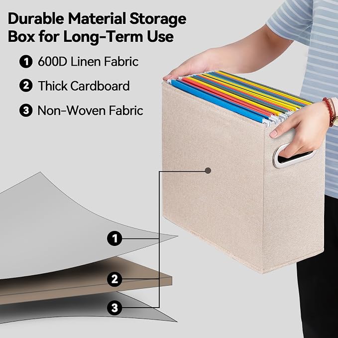 6 Pack Letter Size File Storage Box Collapsible，Fabric Hanging File Folders - Image 3