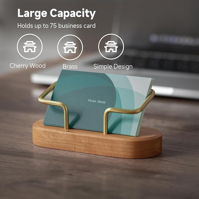 muso wood Business Card Holder for Desk, Wooden Creative Business Card Display - Image 2