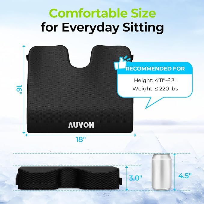 AUVON Gel Wheelchair Seat Cushion, Waterproof Cover, Pressure Sore & Ulcer | - Image 2