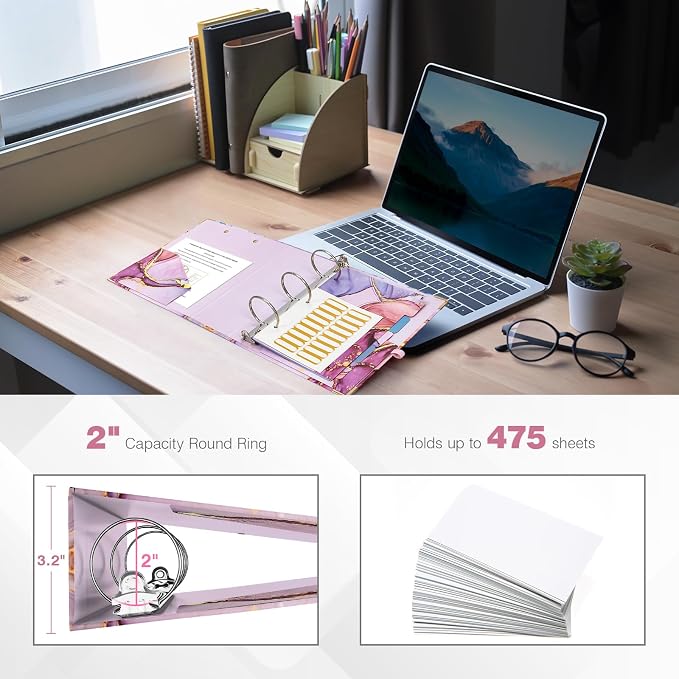 Ospelelf Mini 3 Ring Binder, 2 Inch, Cute Pink Marble Binder - Image 2