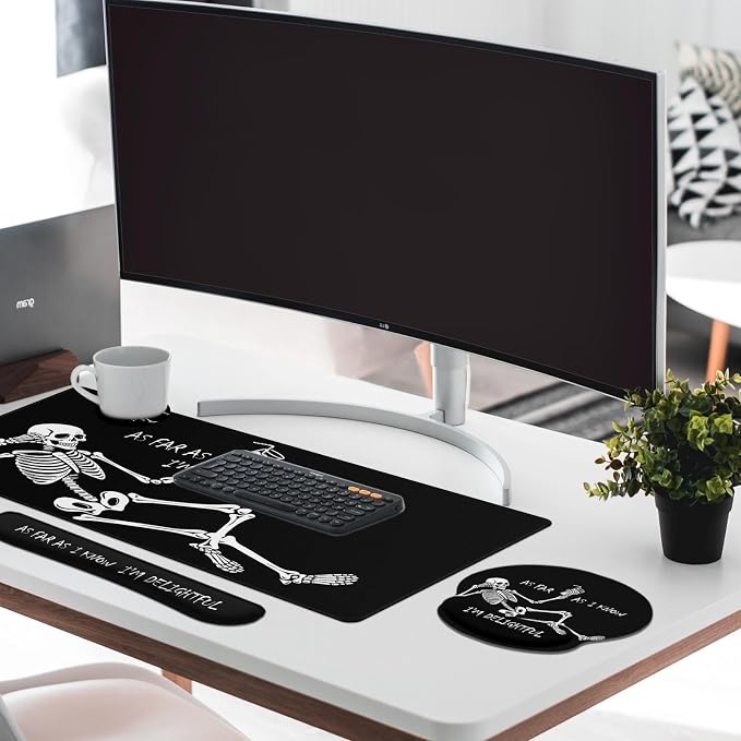 Britimes Black Skull Skeleton Keyboard Mouse Pad Set 4in1 Large - Image 2