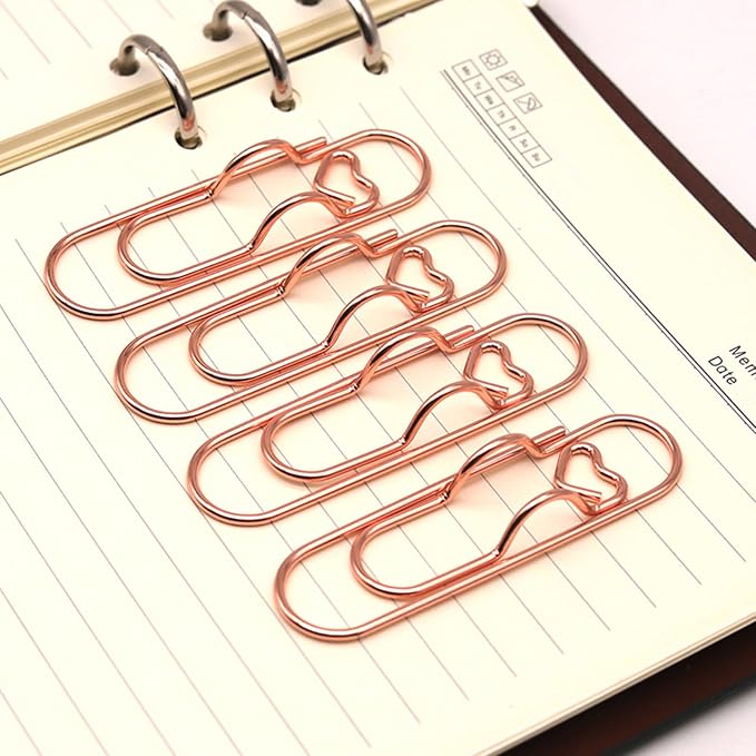12-Pack Pen Holder Clips for Notebook, Cute Heart Paper Clips, Rose Gold Office - Image 6