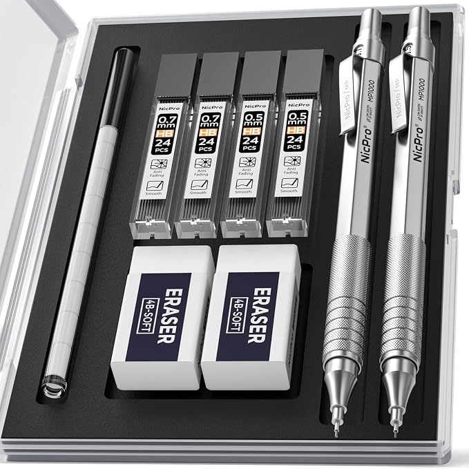 Nicpro 2 PCS Metal Mechanical Pencil 0.5mm & 0.7 mm by Nicpro