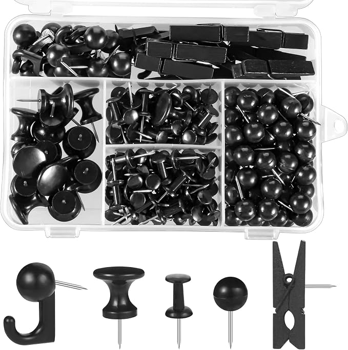 BESARME 200 Pcs Push Pins for Bulletin Board, Thumb Tacks Black Pushpins for by BESARME