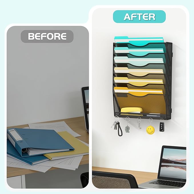 Delifox 7-Tier Wall File Organizer Hanging Wall File Holder Wall Mount Paper - Image 5